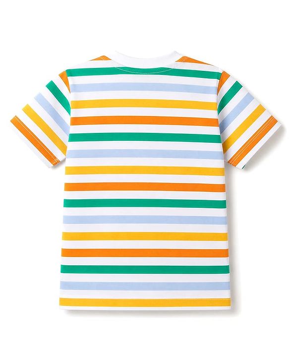 Babyhug Cotton Knit Half Sleeves T-Shirts with Animal & Striped Print Pack of 3 - Blue Turquoise & White
