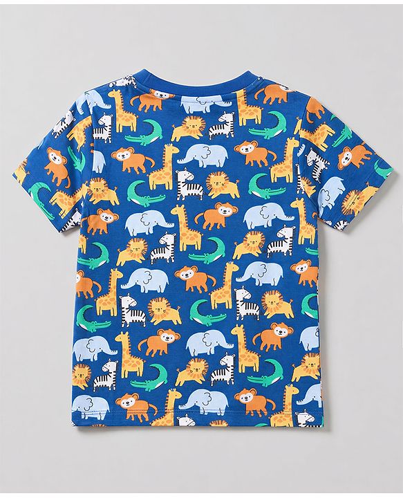 Babyhug Cotton Knit Half Sleeves T-Shirts with Animal & Striped Print Pack of 3 - Blue Turquoise & White