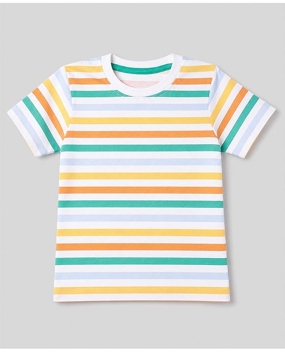 Babyhug Cotton Knit Half Sleeves T-Shirts with Animal & Striped Print Pack of 3 - Blue Turquoise & White