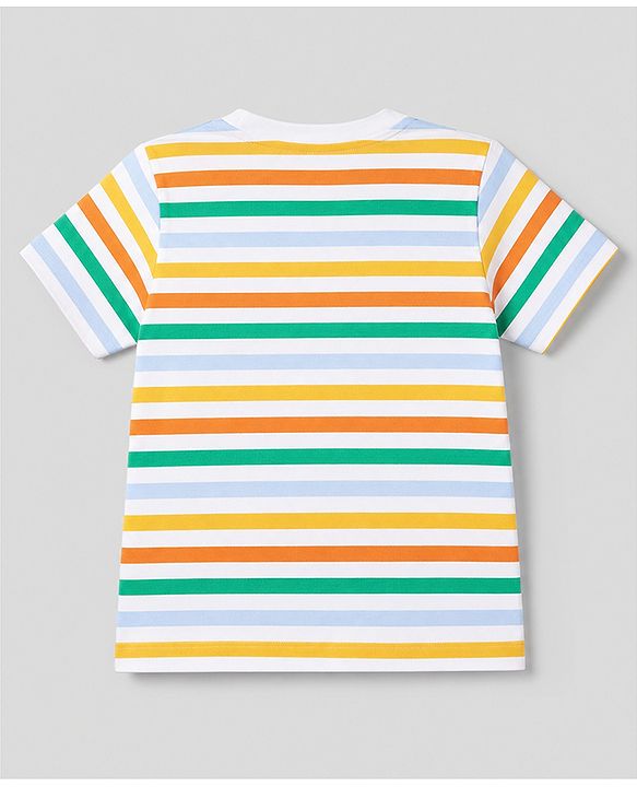 Babyhug Cotton Knit Half Sleeves T-Shirts with Animal & Striped Print Pack of 3 - Blue Turquoise & White