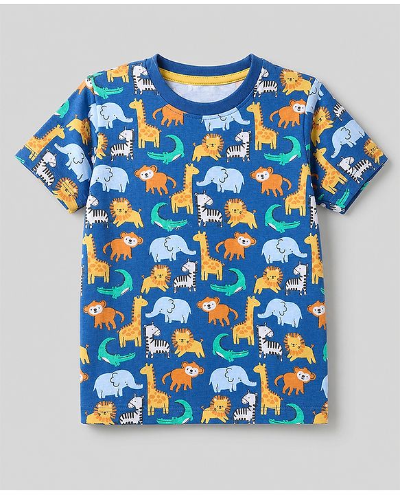 Babyhug Cotton Knit Half Sleeves T-Shirts with Animal & Striped Print Pack of 3 - Blue Turquoise & White