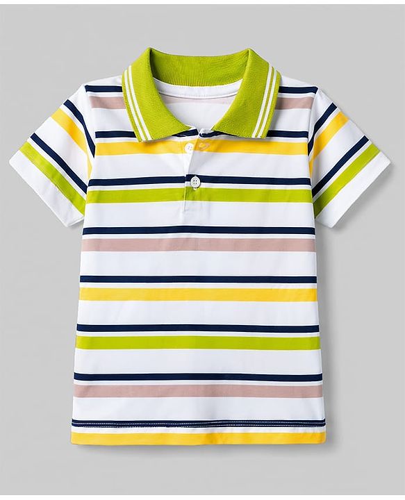 Babyhug Cotton Knit Polo T-Shirt Striped with Graphics Multi Color 6-9 Months
