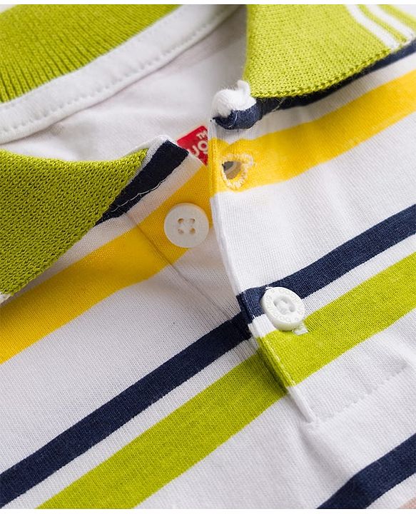 Babyhug Cotton Knit Polo T-Shirt Striped with Graphics Multi Color 6-9 Months