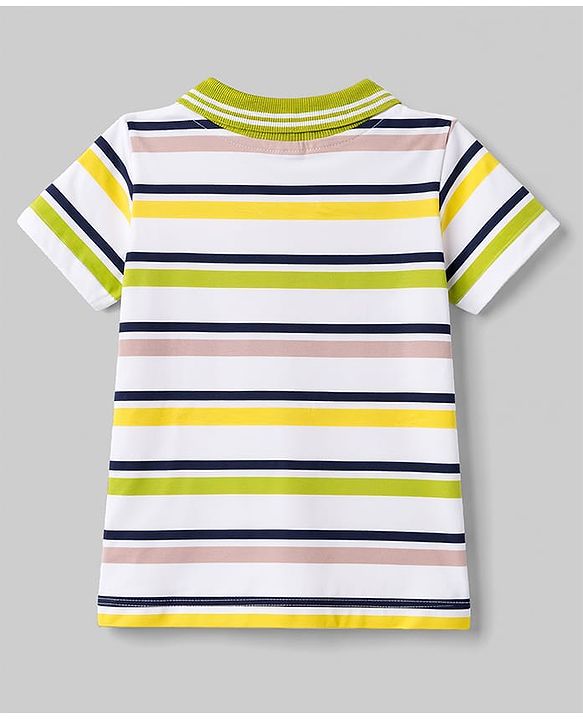 Babyhug Cotton Knit Polo T-Shirt Striped with Graphics Multi Color 6-9 Months