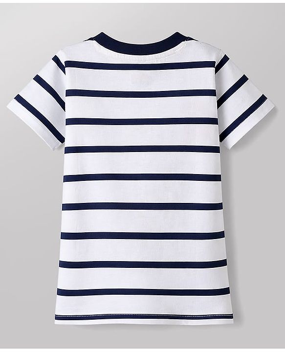 Babyhug Cotton Knit Half Sleeves Striped T-Shirt with Vehicle Print - Multicolor