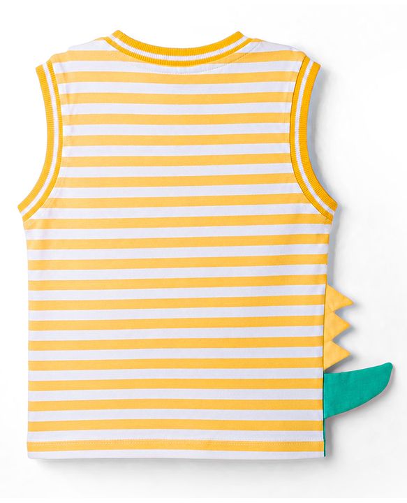 Babyhug Cotton Knit Sleeveless Striped T-Shirt with Graphic Print Multi Color 9-12 Months