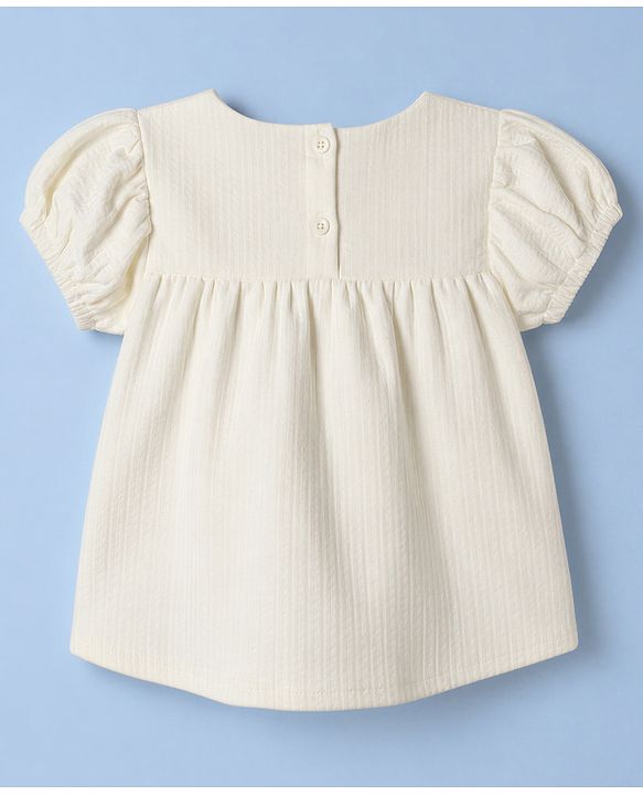 Babyhug 100% Cotton Single Jersey Knit Half Sleeves Top & Shorts With Floral Embroidery & Bow Applique - White