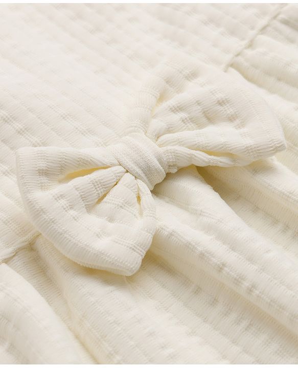 Babyhug 100% Cotton Single Jersey Knit Half Sleeves Top & Shorts With Floral Embroidery & Bow Applique - White