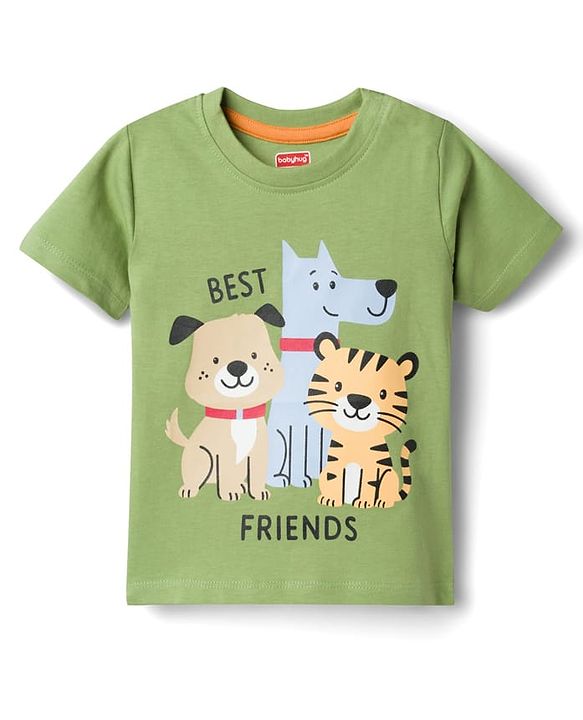 Babyhug Cotton Knit Half Sleeves T-Shirt with Animal Print - Multicolor