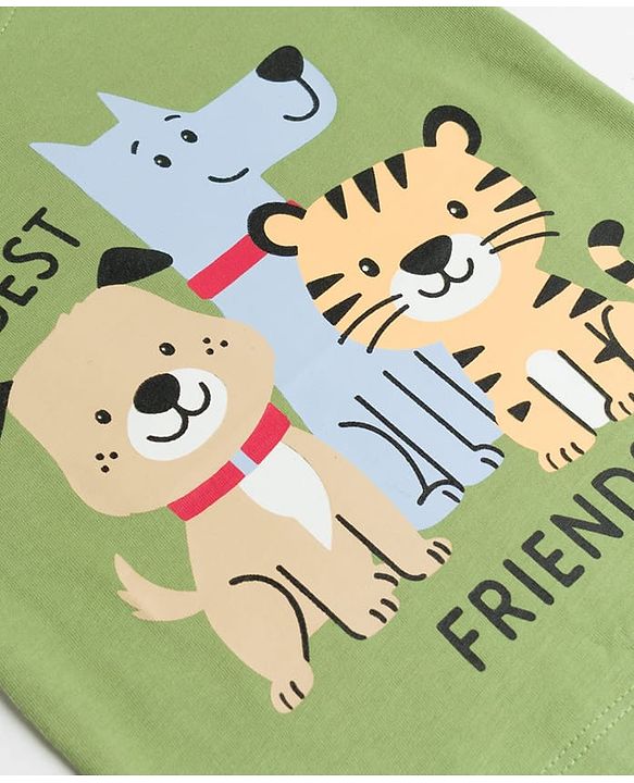 Babyhug Cotton Knit Half Sleeves T-Shirt with Animal Print - Multicolor