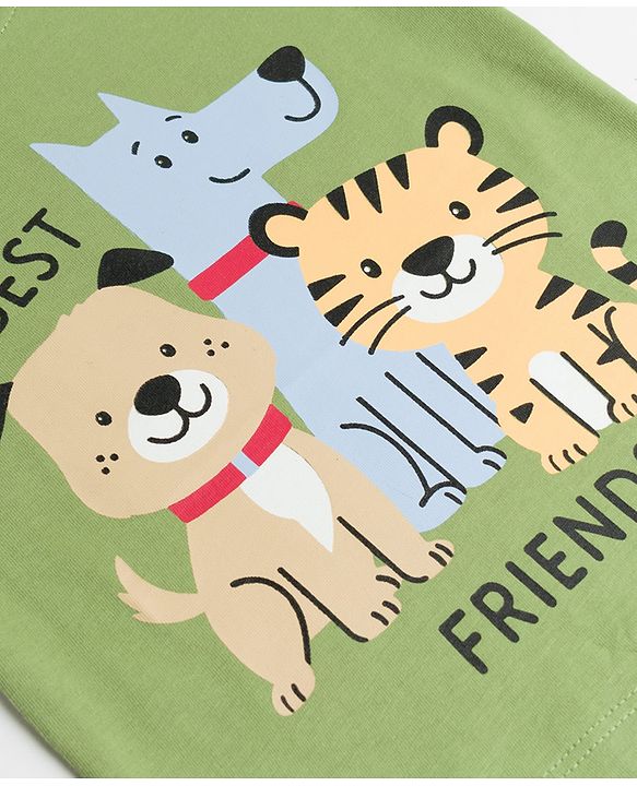Babyhug Cotton Knit Half Sleeves T-Shirt with Animal Print - Multicolor