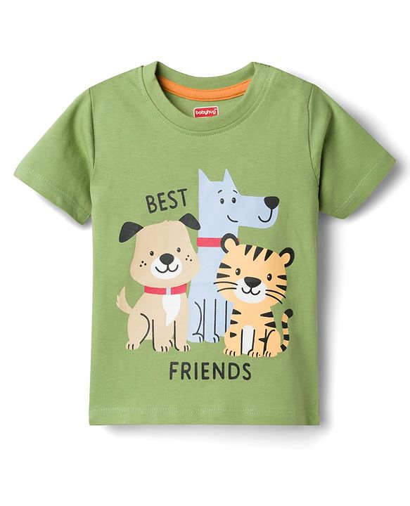 Babyhug Cotton Knit Half Sleeves T-Shirt with Animal Print - Multicolor