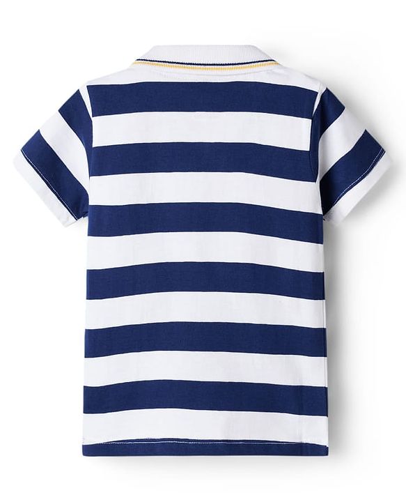 Babyhug Cotton Knit Polo T-Shirt Striped with Graphics Multi Color 6-9 Months