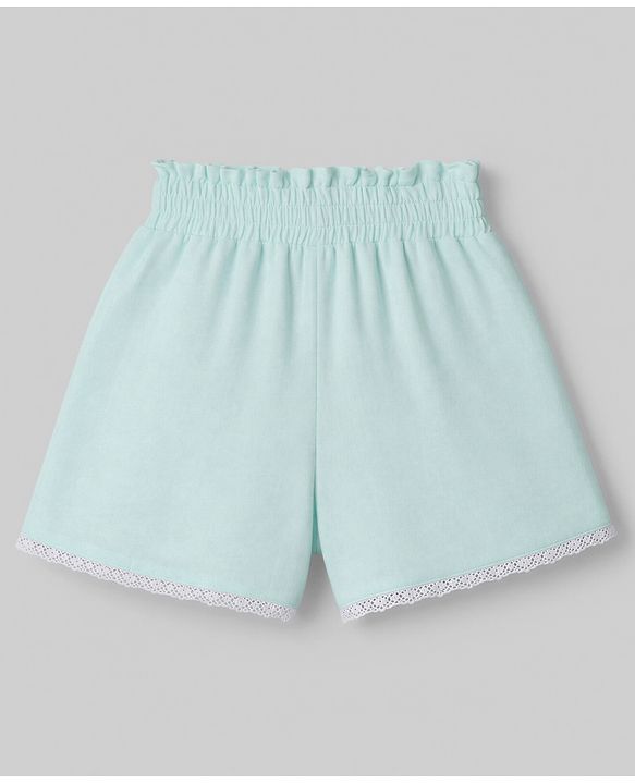 Babyhug Cotton woven Half Flutter Sleeves Floral Embroidered Top & Shorts Set - Sea Green