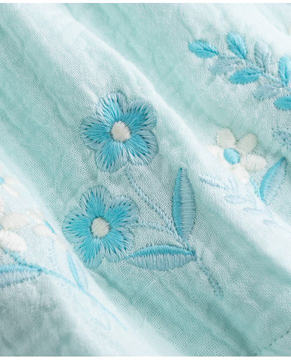 Babyhug Cotton woven Half Flutter Sleeves Floral Embroidered Top & Shorts Set - Sea Green