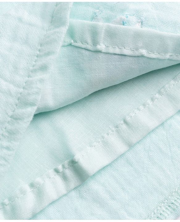 Babyhug Cotton woven Half Flutter Sleeves Floral Embroidered Top & Shorts Set - Sea Green