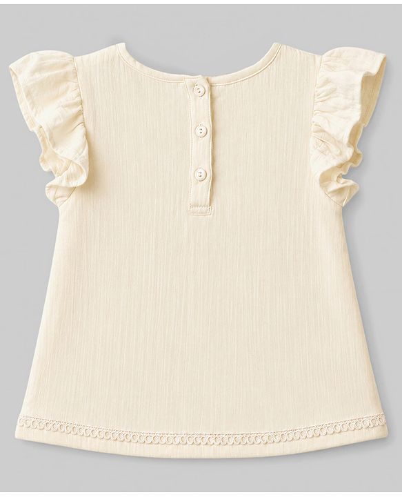 Babyhug Cotton Woven Half Frill Sleeves Floral Embroidered Top & Shorts Set - OffWhite