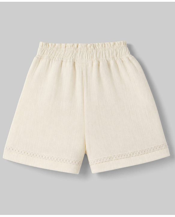 Babyhug Cotton Woven Half Frill Sleeves Floral Embroidered Top & Shorts Set - OffWhite