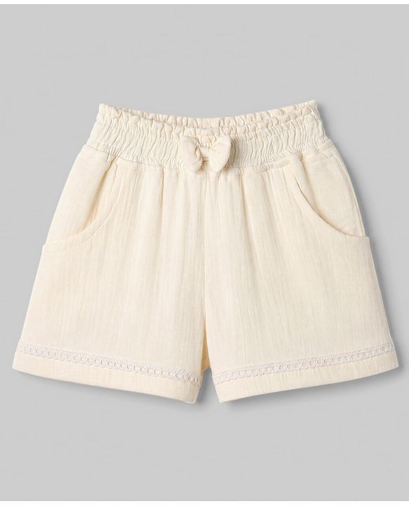 Babyhug Cotton Woven Half Frill Sleeves Floral Embroidered Top & Shorts Set - OffWhite