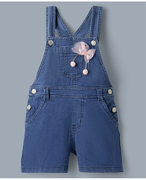 Babyhug 100% Cotton Single Jersey Denim Dungaree & Knit Fruits Printed Half Sleeves T-Shirt -White