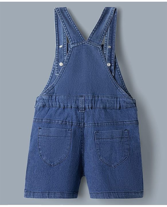 Babyhug 100% Cotton Single Jersey Denim Dungaree & Knit Fruits Printed Half Sleeves T-Shirt -White