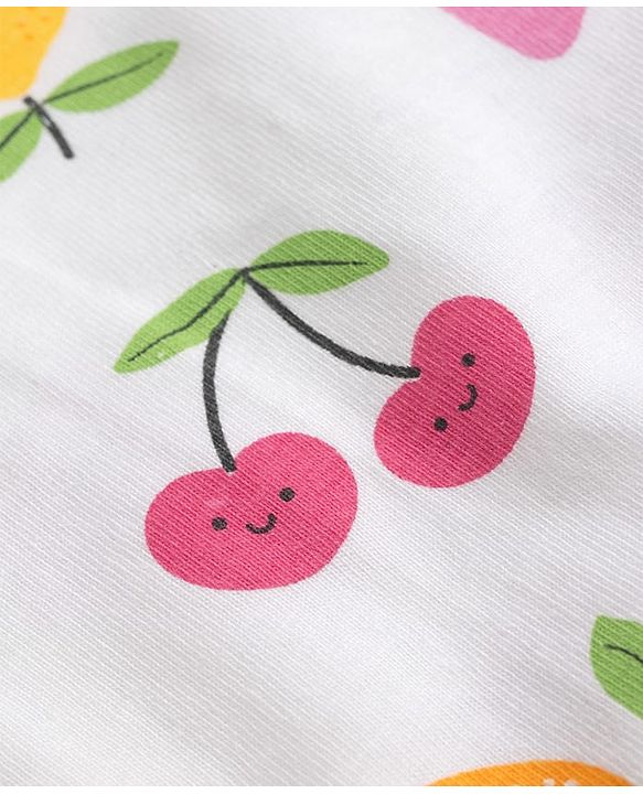 Babyhug 100% Cotton Single Jersey Denim Dungaree & Knit Fruits Printed Half Sleeves T-Shirt -White