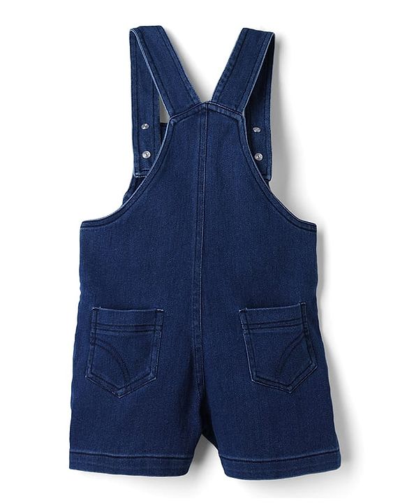 Babyhug 100% Cotton Single Jersey Knit Strawberry Embroidered Dungaree With Half Sleeves Inner Tee - Red & Blue
