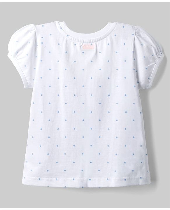 Babyhug 100% Cotton Single Jersey Knit Denim Half Sleeves Polka Dot Printed Tee With Duck Patch Dungaree - White & Navy