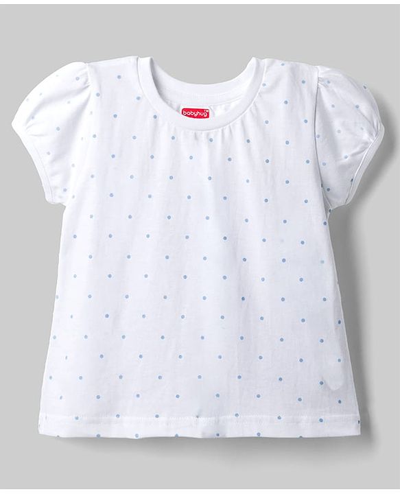 Babyhug 100% Cotton Single Jersey Knit Denim Half Sleeves Polka Dot Printed Tee With Duck Patch Dungaree - White & Navy