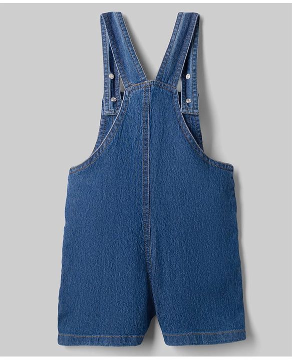 Babyhug 100% Cotton Single Jersey Knit Denim Half Sleeves Polka Dot Printed Tee With Duck Patch Dungaree - White & Navy