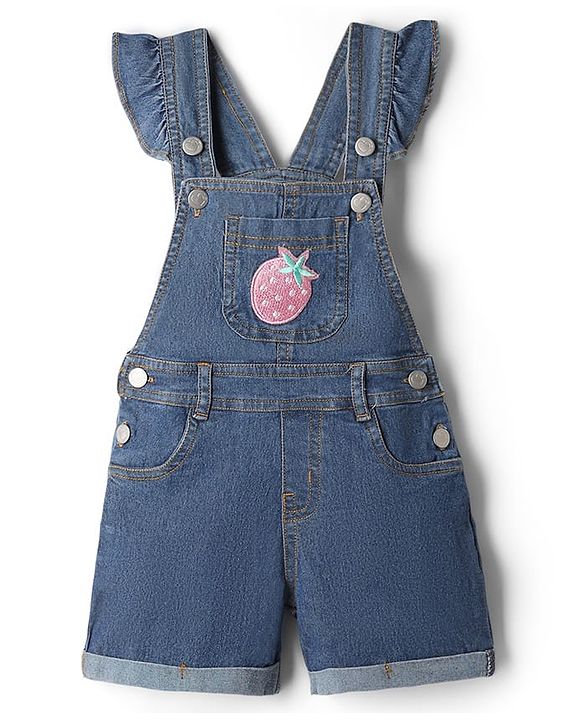 Babyhug 100% Cotton Single Jersey Woven Half Sleeves T-Shirt & Dungaree With Strawberry Print- Pink