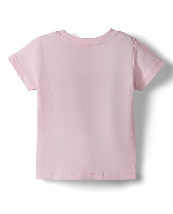 Babyhug Denim Half Sleeves Top & Pant Set With Inner Tee & Floral Embroidery - Navy Blue & Pink