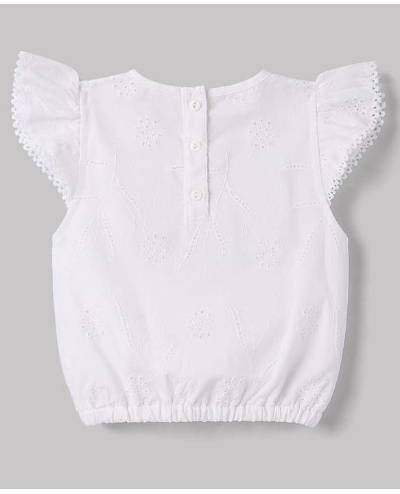 Babyhug Cotton Woven Half Sleeves Top & Shorts Set With Floral Applique - White & Peach