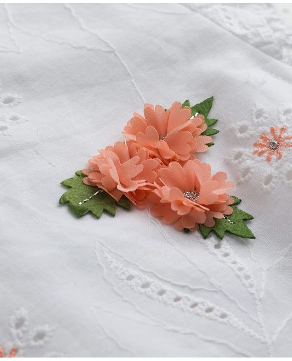 Babyhug Cotton Woven Half Sleeves Top & Shorts Set With Floral Applique - White & Peach