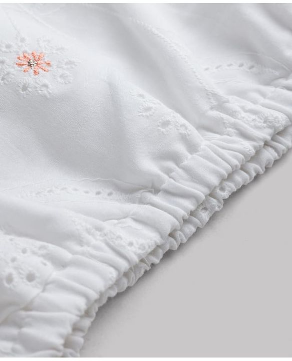 Babyhug Cotton Woven Half Sleeves Top & Shorts Set With Floral Applique - White & Peach