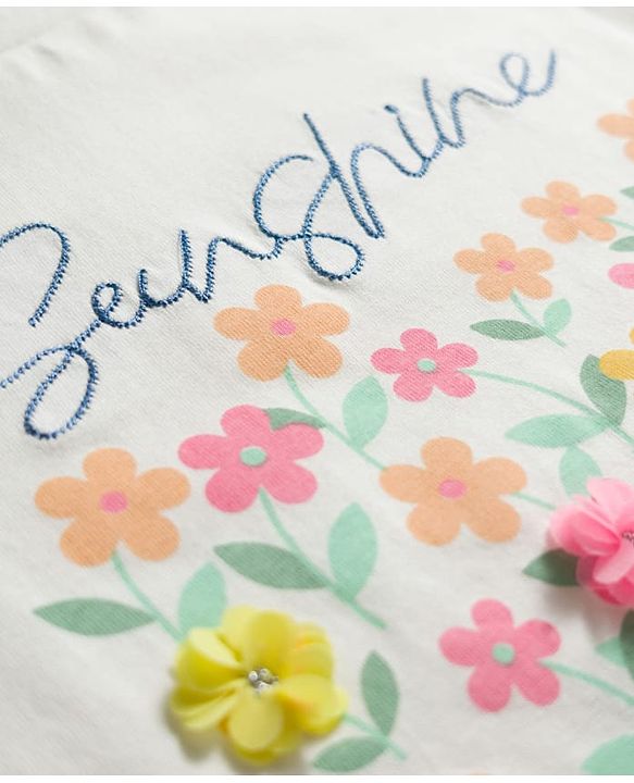 Babyhug Single Jersey Knit Half Sleeves Top & Denim Skirt Set with Floral Print - Blue & White