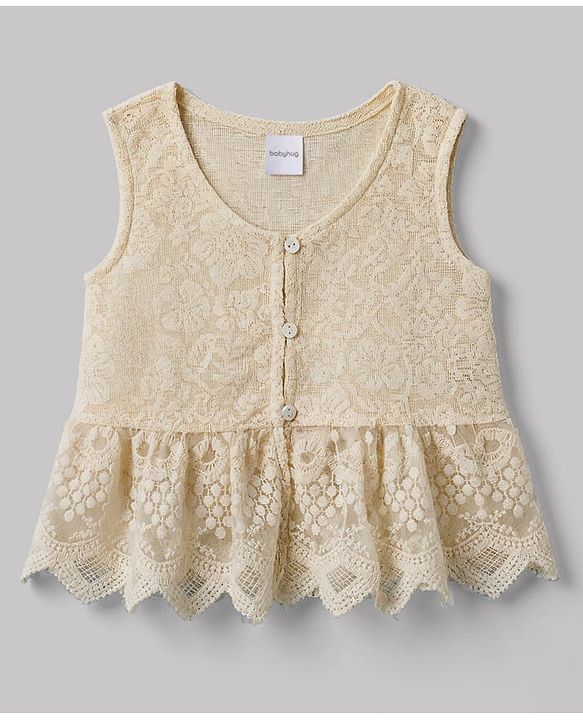 Babyhug Cotton Woven Half Sleeves Top & Pant Set With Jacket - Brown & White