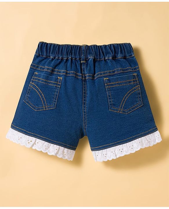Babyhug Cotton Woven Sleeveless Top & Denim Shorts Set with Strawberry Print - White & Blue