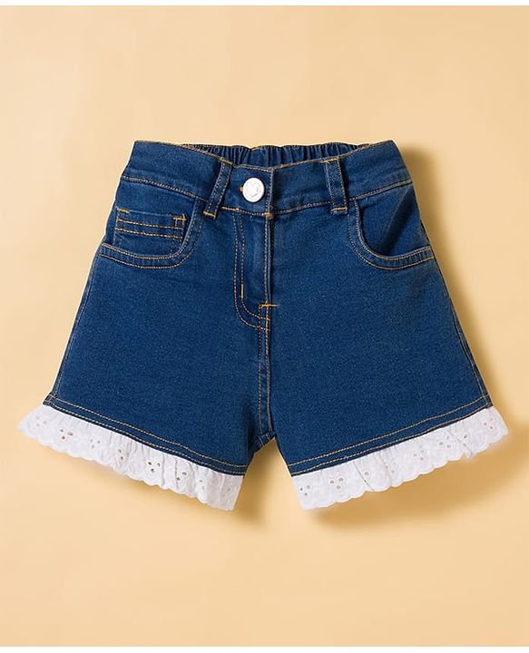 Babyhug Cotton Woven Sleeveless Top & Denim Shorts Set with Strawberry Print - White & Blue
