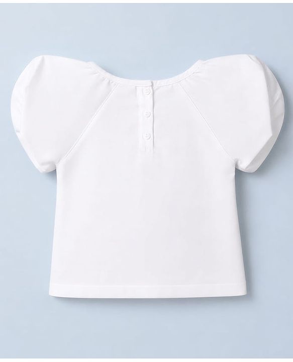 Babyhug Cotton Woven Half Sleeves Solid Top & Skirt With Bow Applique - White & Black