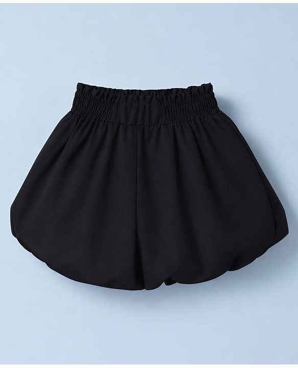 Babyhug Cotton Woven Half Sleeves Solid Top & Skirt With Bow Applique - White & Black
