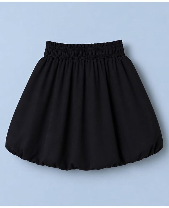 Babyhug Cotton Woven Half Sleeves Solid Top & Skirt With Bow Applique - White & Black