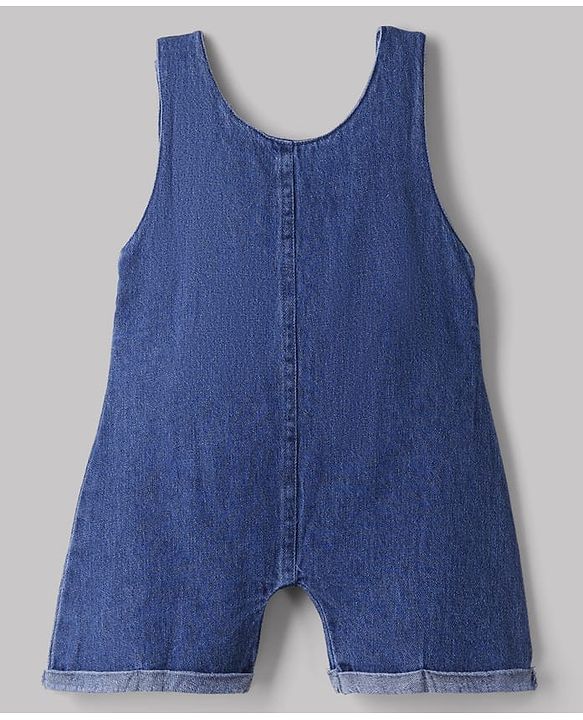 Babyhug Single Jersey Knit Denim Dungarees and Half Sleeves Tee with Floral Embroidery & Bow Applique in White