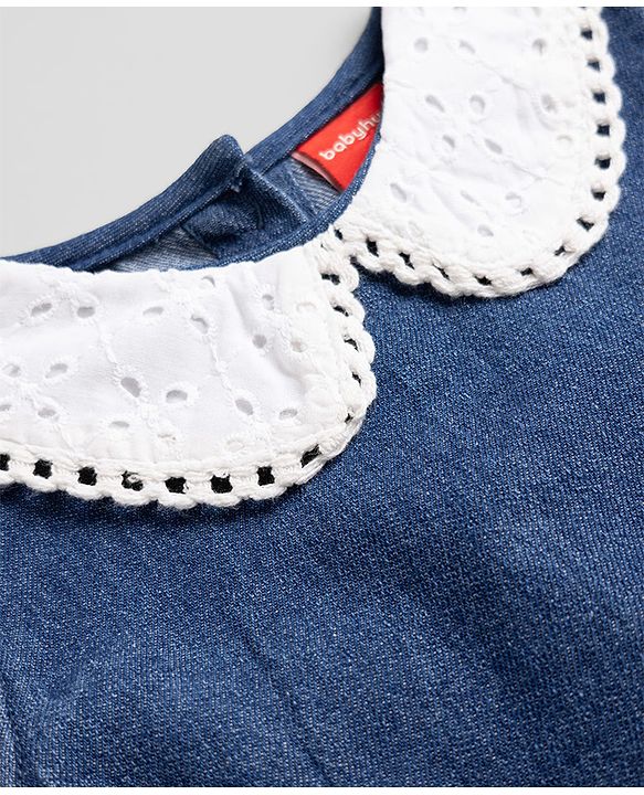 Babyhug Peter Pan Collar Sleeveless  Top & Pant Set with Schiffli Bow & Frill Detailing - Blue