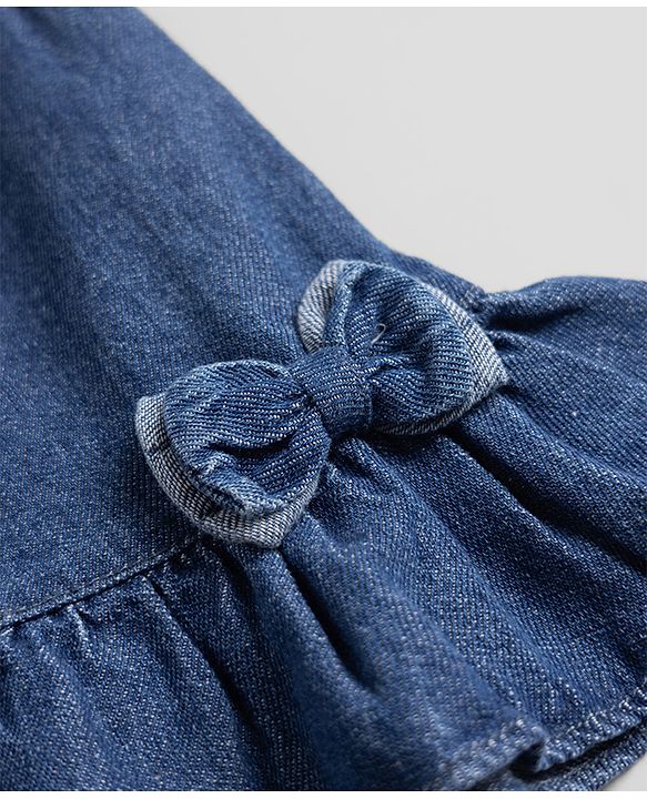 Babyhug Peter Pan Collar Sleeveless  Top & Pant Set with Schiffli Bow & Frill Detailing - Blue
