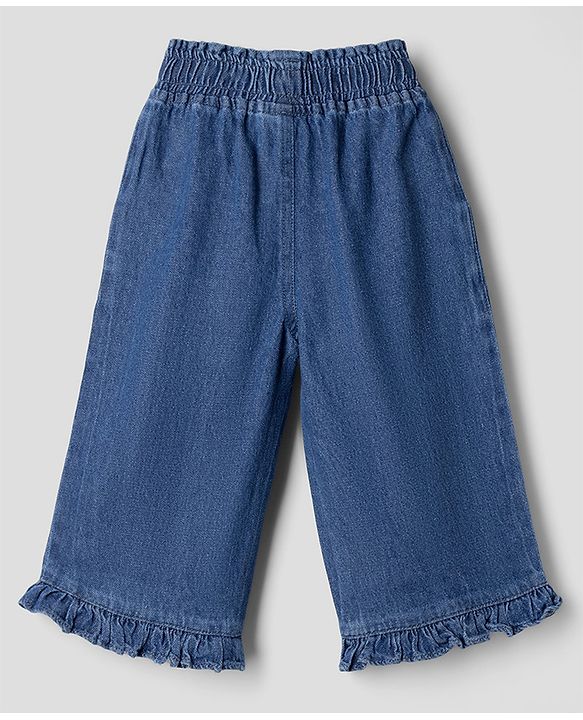 Babyhug Peter Pan Collar Sleeveless  Top & Pant Set with Schiffli Bow & Frill Detailing - Blue