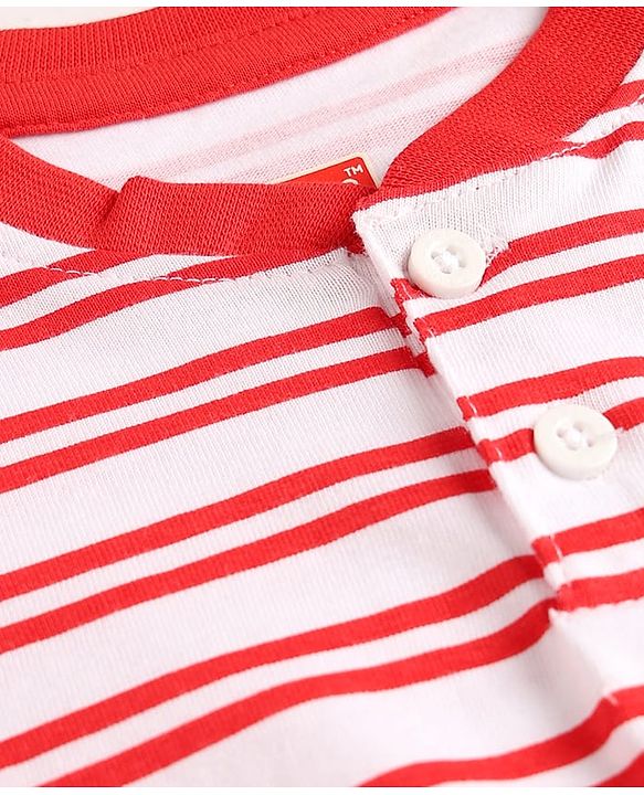 Babyhug Cotton Knit T-Shirt Striped Henley Half Sleeves with Graphics Multi Color 6-9 Months