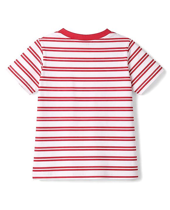 Babyhug Cotton Knit T-Shirt Striped Henley Half Sleeves with Graphics Multi Color 6-9 Months