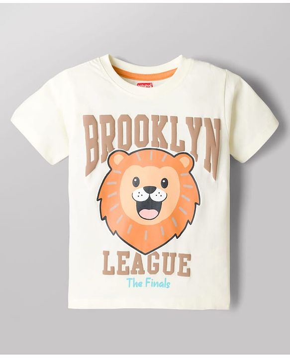 Babyhug Cotton Knit Half Sleeves T-Shirt with Brooklyn League Print - Cream
