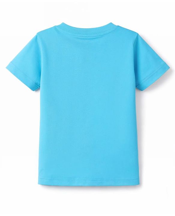Babyhug Cotton Knit Half Sleeves T-Shirt with Lion Print - Light Blue